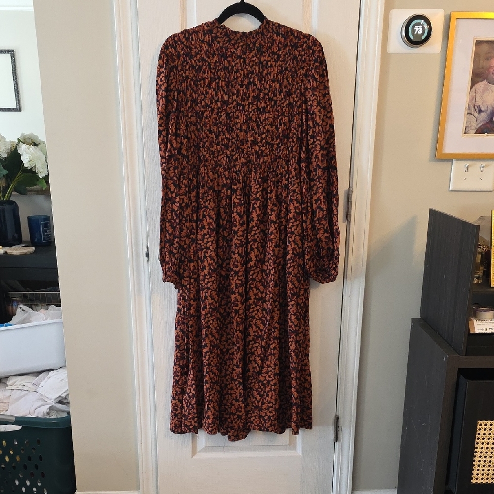 a new day Rust Floral Smocked Midi Dress